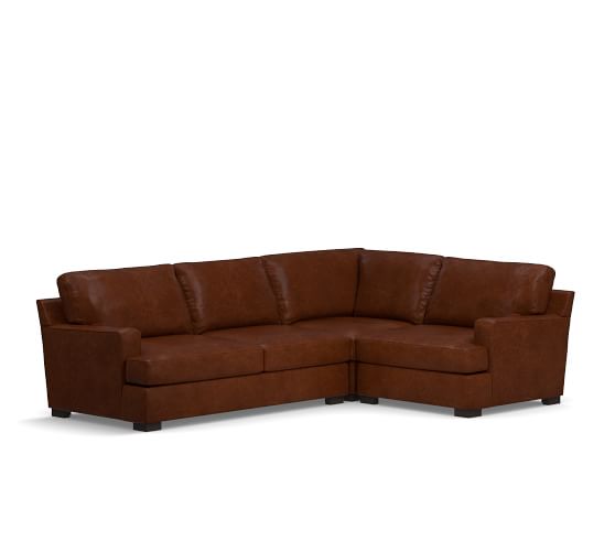 Pottery Barn TOWNSEND SQUARE ARM LEATHER 3-PIECE CORNER SECTIONAL pottery barn buy more save more sale labor day