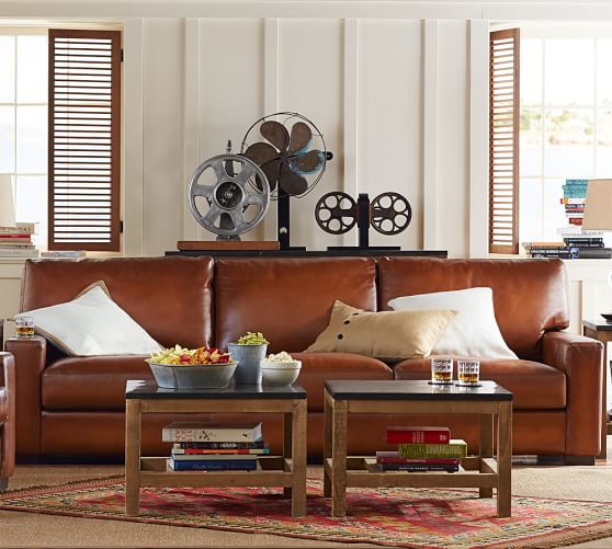 Pottery Barn TURNER SQUARE ARM LEATHER SLEEPER SOFA pottery barn premier sale