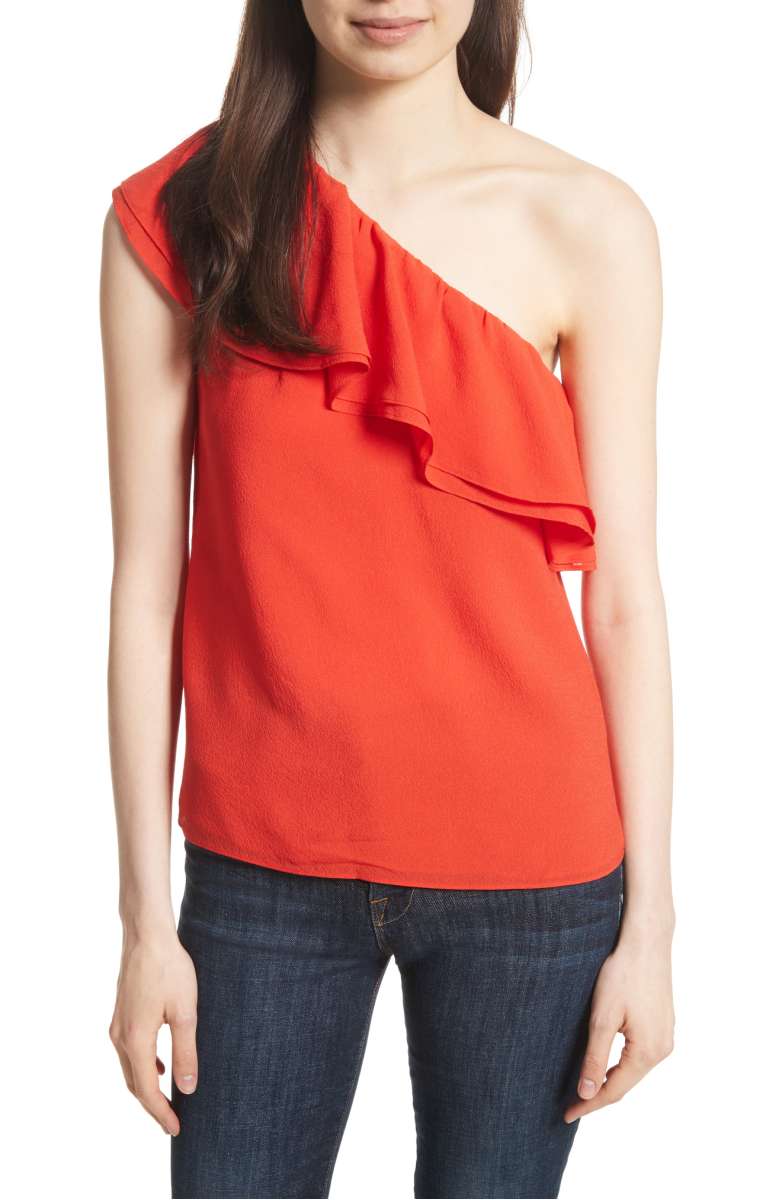 REBECCA TAYLOR One-Shoulder Silk Top Candy Apple one shoulder tops summer 2017
