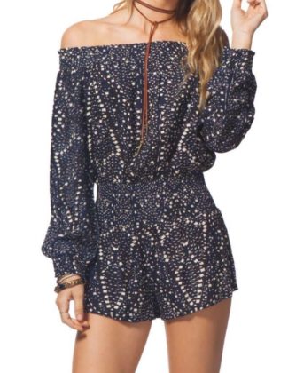 RIP CURL Sun Shadow Off the Shoulder Romper Navy Blue Geo Print off the shoulder rompers summer