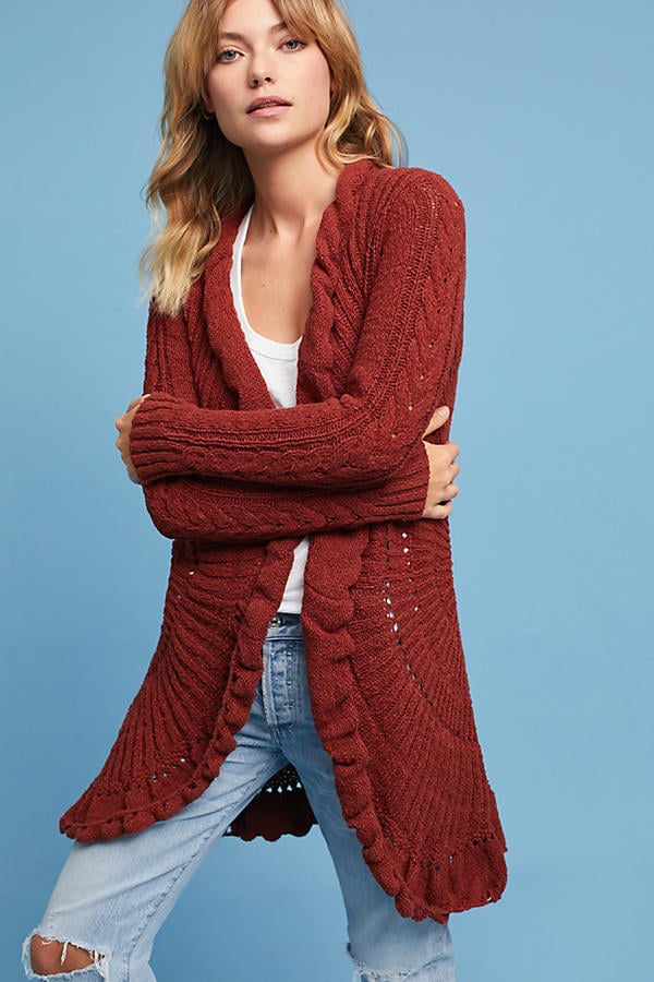 Rosie Neira Circle-Knit Cardigan Light Red anthropologie lightweight cardigans fall 2017