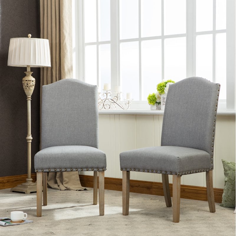 Roundhill Furniture Mod Urban Style Solid Wood Nailhead Fabric Padded Parson Chair Gray wayfair fall dining furniture sale
