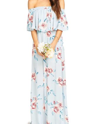 SHOW ME YOUR MUMU Hacienda Convertible Gown Flower Hour Sky ruffle off the shoulder dresses summer 2017