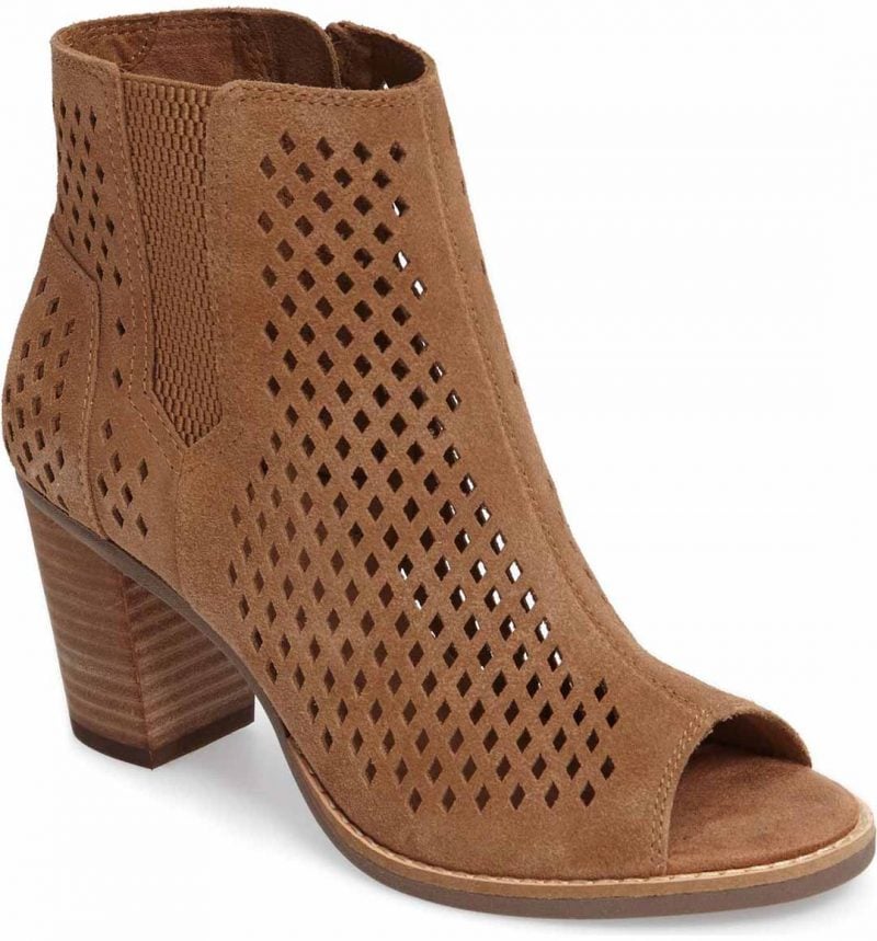 TOMS Majorca Peep Toe Bootie Toffee Suede open toe booties summer fall 2017 nordstrom