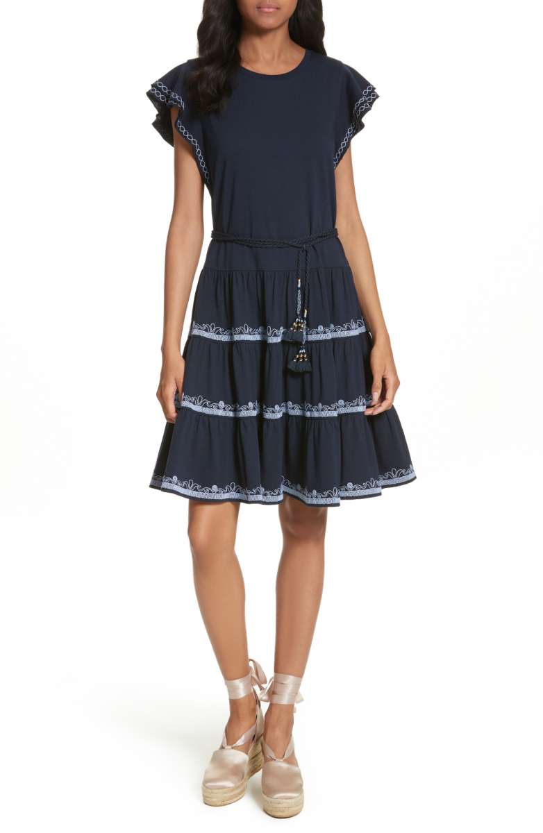 TORY BURCH Caterina Dress Tory Navy embroidered sundresses summer 2017