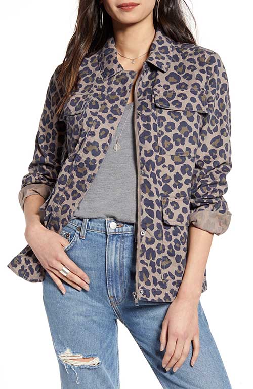 TREASURE & BOND Utility Jacket Tan Grey Velvet Cheetah military jackets women