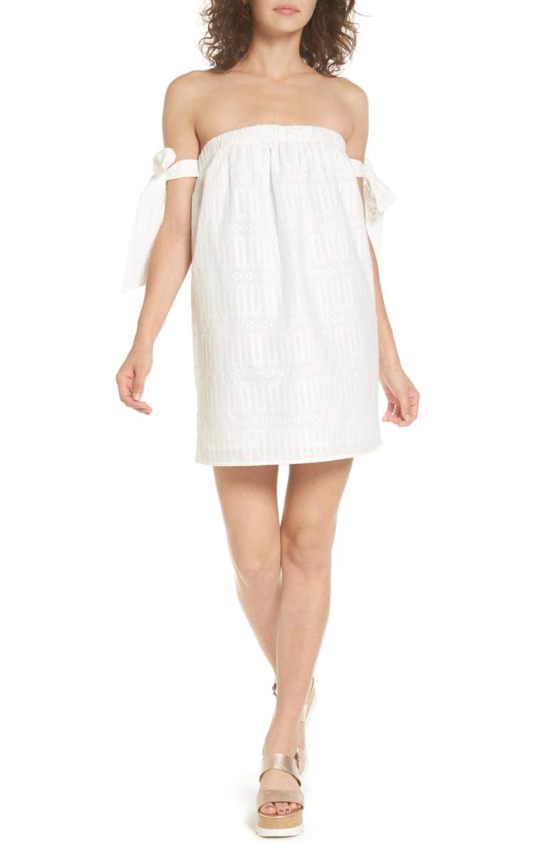 TULAROSA Perry Off the Shoulder Dress Bright White embroidered sundresses summer 2017