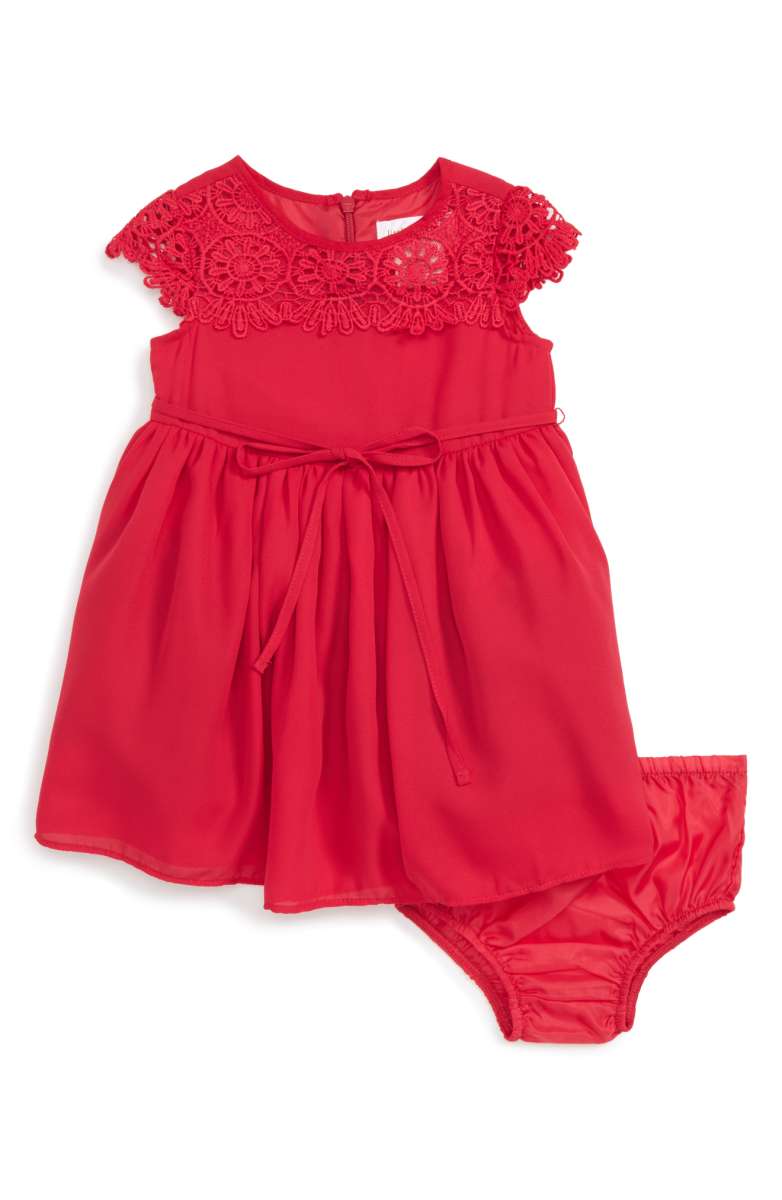 US ANGELS Lace Yoke Chiffon Dress Pomegranate baby girls dresses nordstrom 