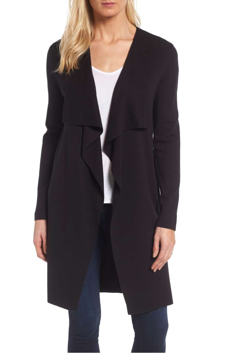 VINCE CAMUTO Drape Front Long Cardigan Rich Black lightweight cardigans fall 2017