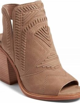 VINCE CAMUTO Karinta Block Heel Bootie French Taupe open toe booties summer fall 2017
