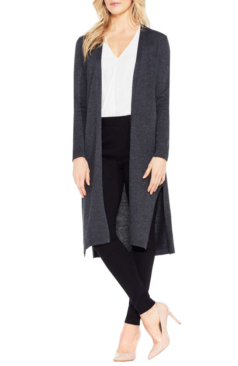 Vince Camuto Textured Long Cardigan Medium Heather Grey lightweight cardigans fall