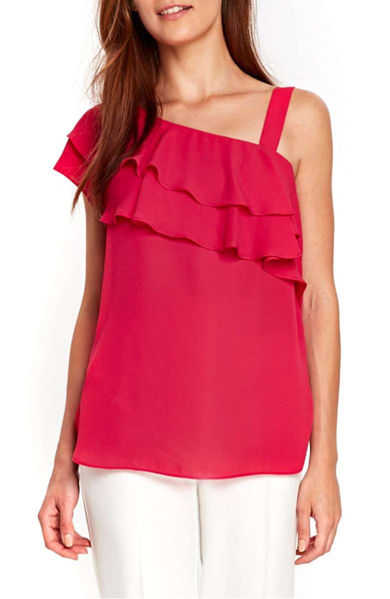 WALLIS Double Ruffle One-Shoulder Top Coral one shoulder tops summer 2017