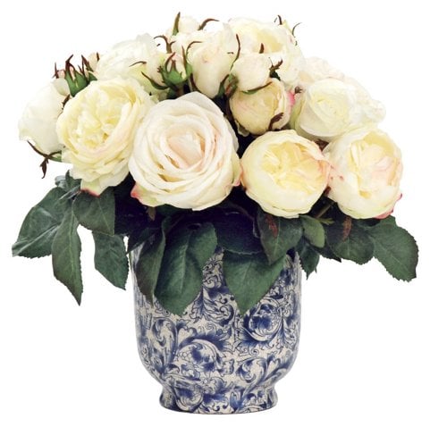 WINWARD SILKS 16" Mixed Roses in Cache Planter, White one kings lane 20 percent off sale
