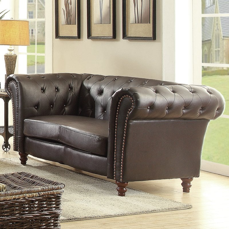 Willa Arlo Interiors Renhold Chesterfield Rolled Arms Loveseat Dark Brown wayfair labor day clearance sale