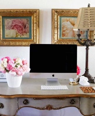 Candace Rose's French inspired desk, garden roses and glam decor candieanderson blog.