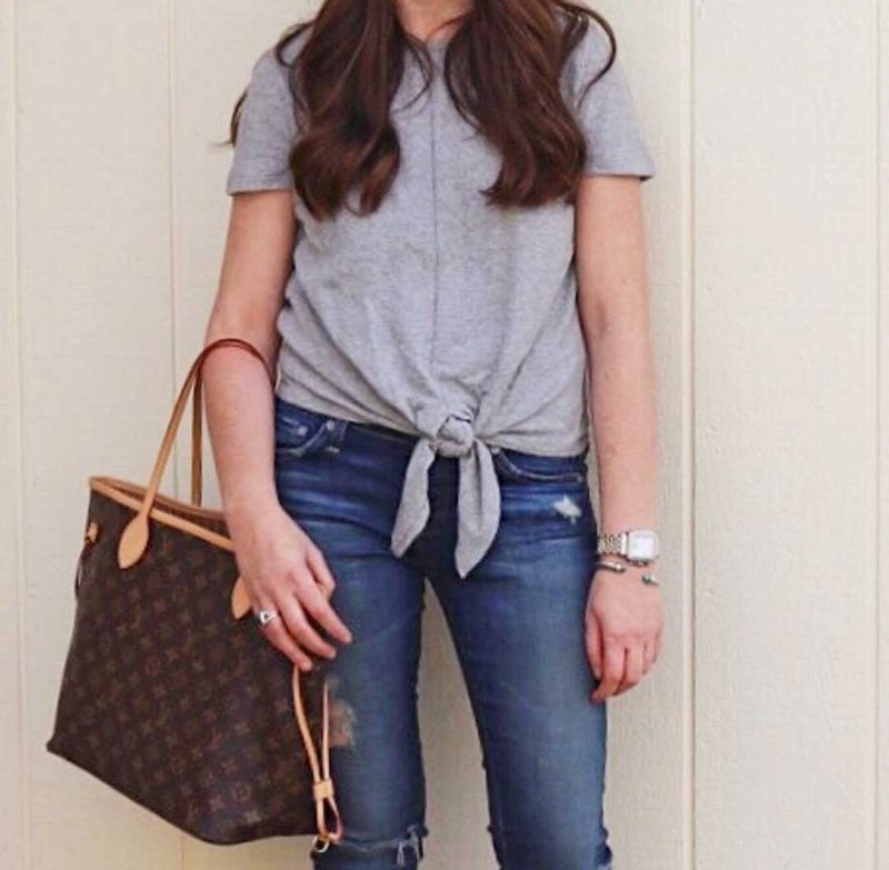 candace rose madewell modern tie-front top grey louis vuitton david yurman long hair candieanderson blog