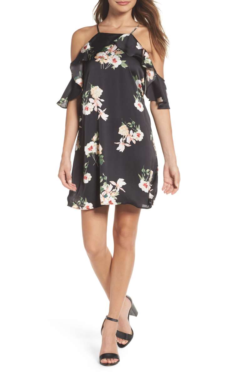 19 COOPER Cold Shoulder Dress Black Floral Print dresses fall