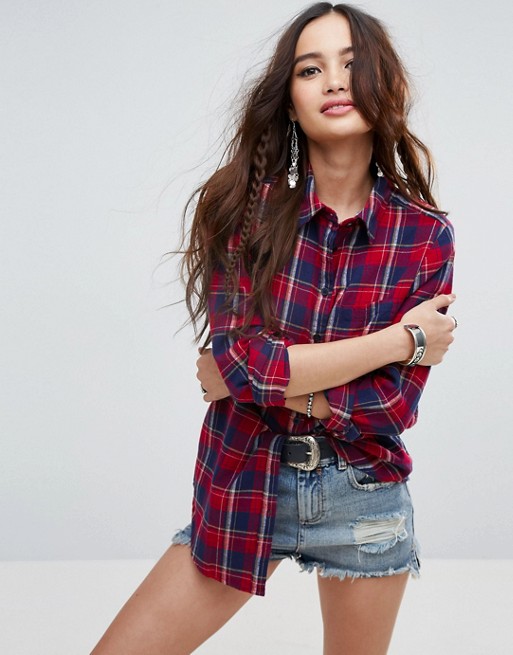 ASOS Boyfriend Shirt in Red & Navy Blue Check plaid shirts under 100 dollars women fall 2017