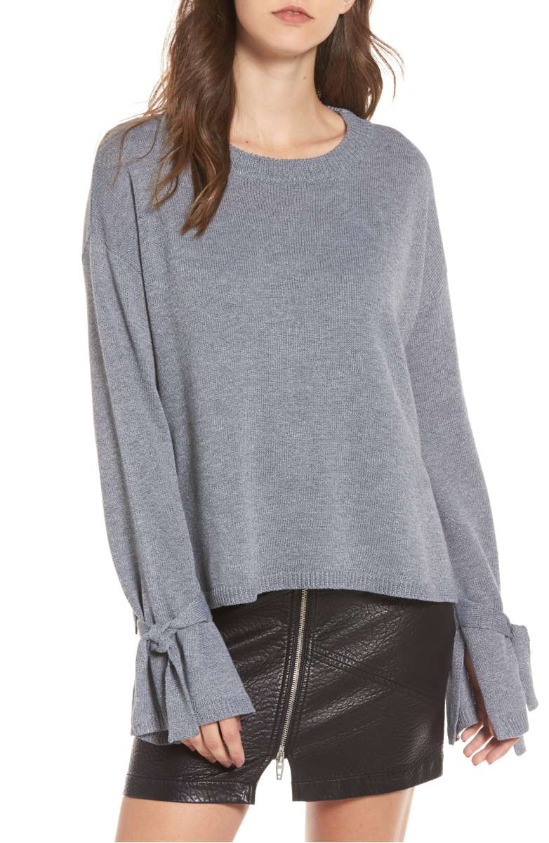 ASTR the Label Tie Sleeve Sweater Heather Grey tie sleeve tops fall 2017