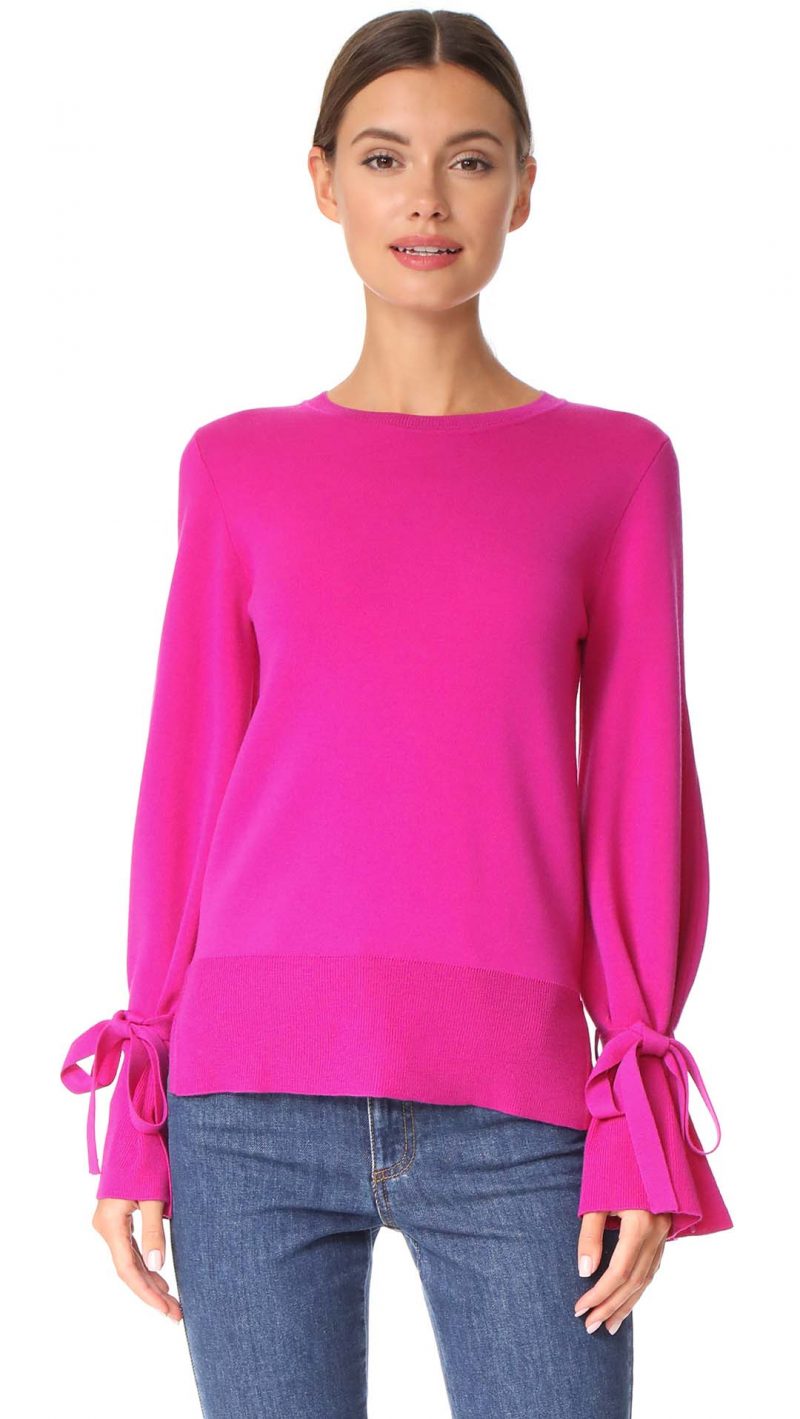 Adam Lippes Bell Sleeve Crew Neck Sweater Fuchsia bell sleeve sweaters fall 2017