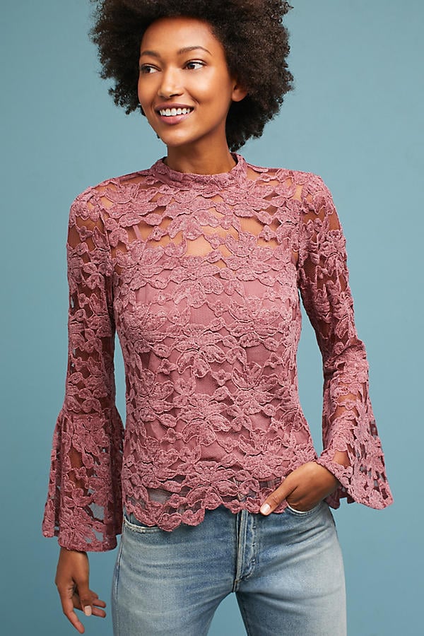 Akemi + Kin Bell-Sleeved Lacework Top Mauve bell sleeve tops fall 2017