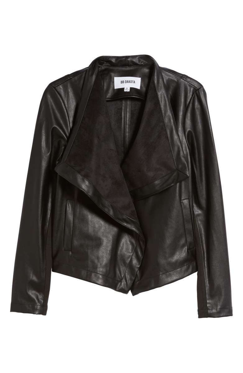 BB Dakota 'Peppin' Drape Front Faux Leather Jacket New Black faux leather moto jackets