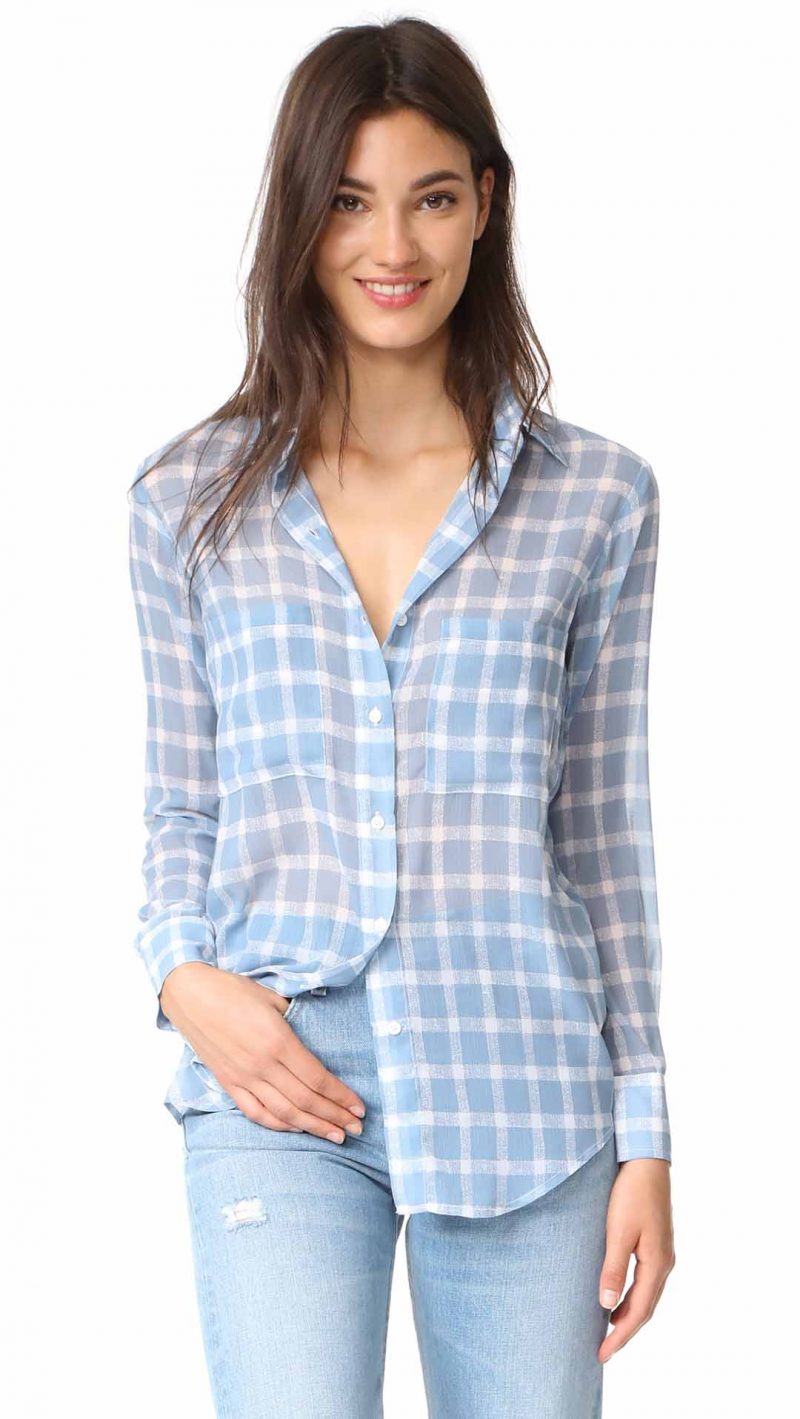 BB Dakota Sirena Plaid Chiffon Top Faded Denim plaid shirts under 100 dollars fall 2017 women 
