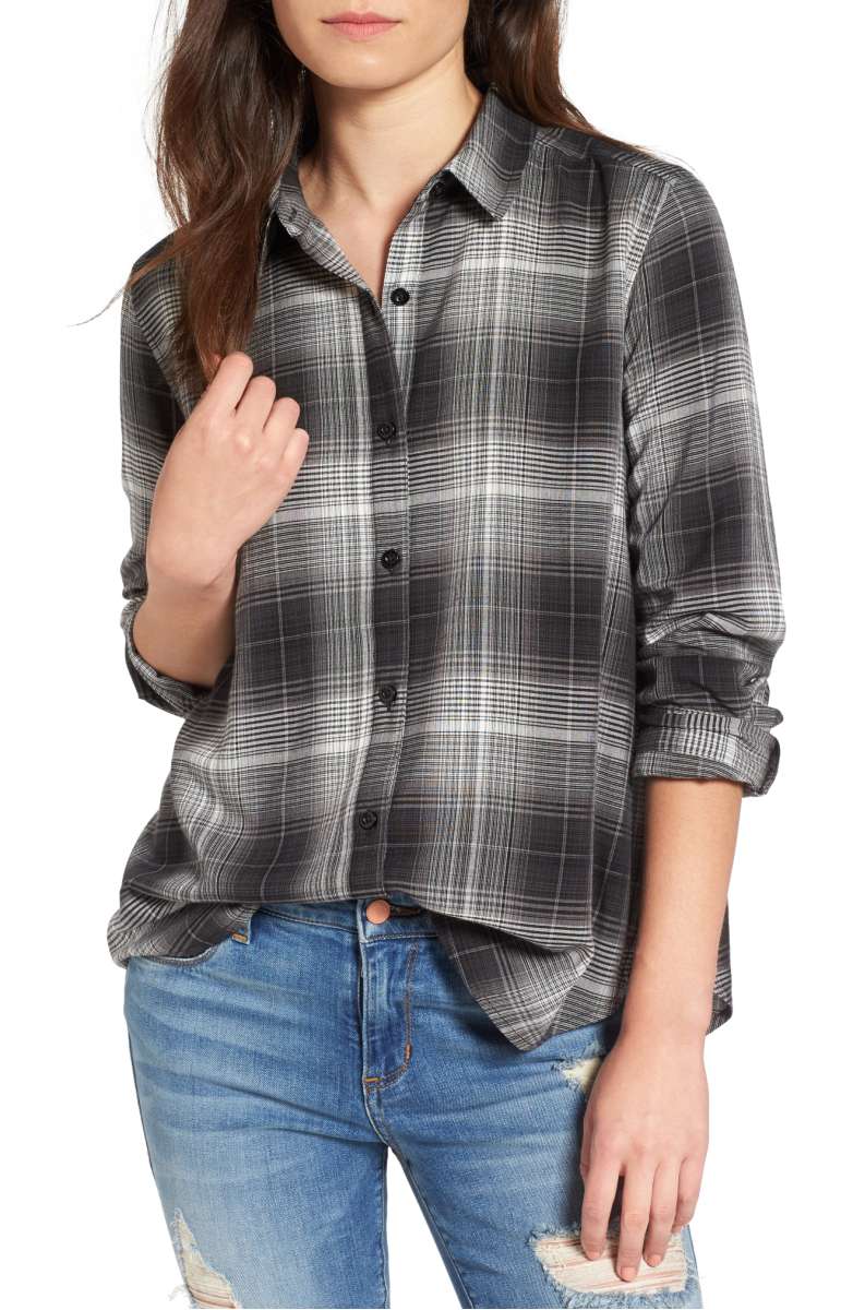 BP. Print Long Cuff Shirt Black Jordana Plaid shirts women under 100 dollars fall 2017 