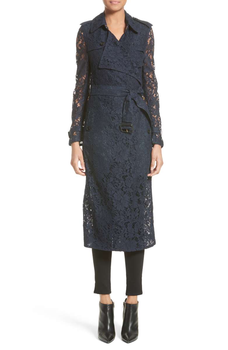 BURBERRY Gracehill Macramé Lace Wrap Trench Coat Navy Blue trench coats fall 2017