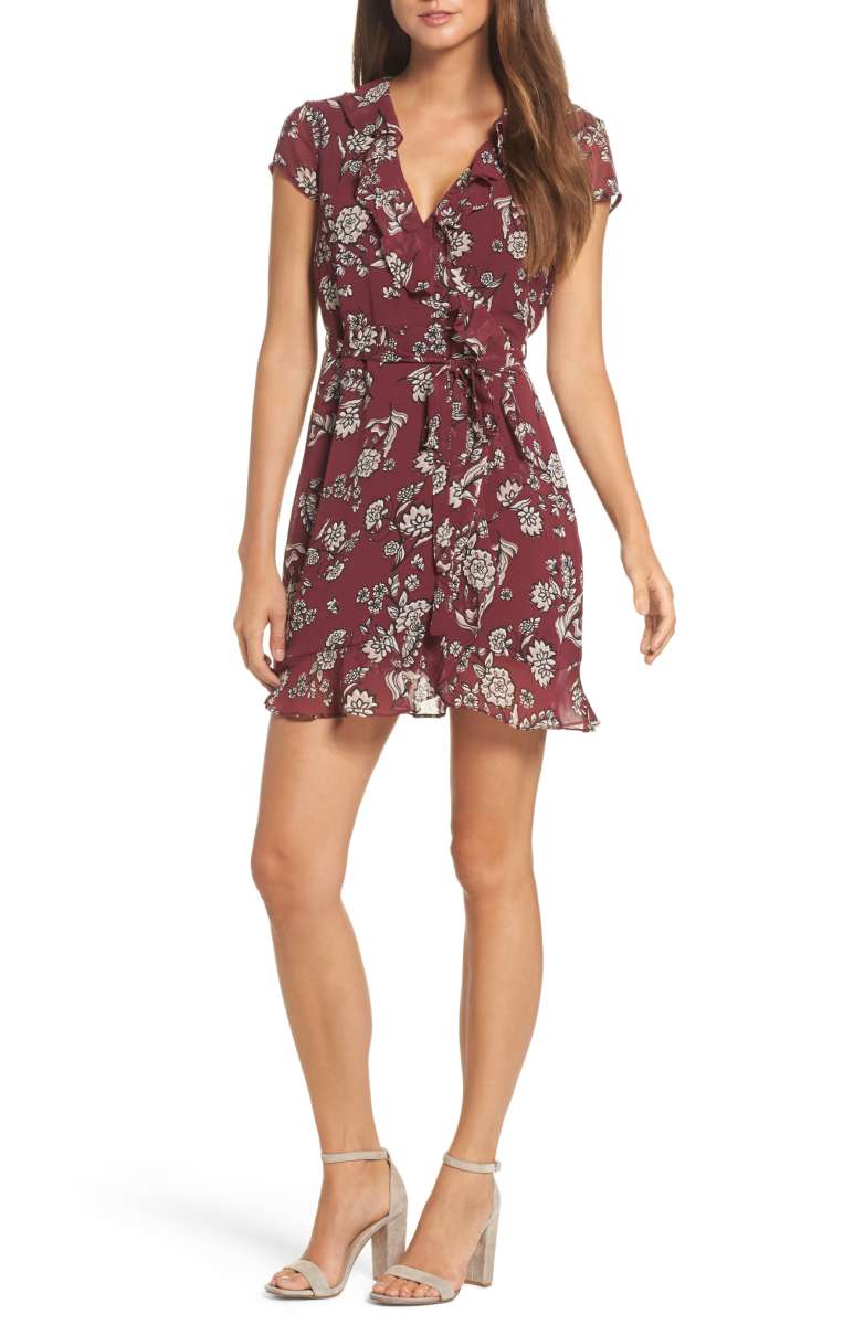 Bardot Floral Flip Faux Wrap Dress Floral Print Ruffles 