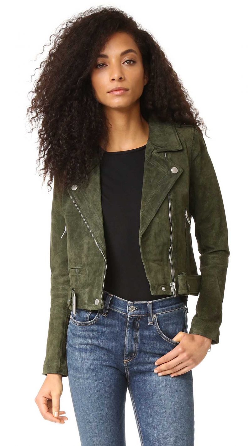 Blank Denim Genuine Suede Moto Jacket Olive Juice shopbop event of the season sale