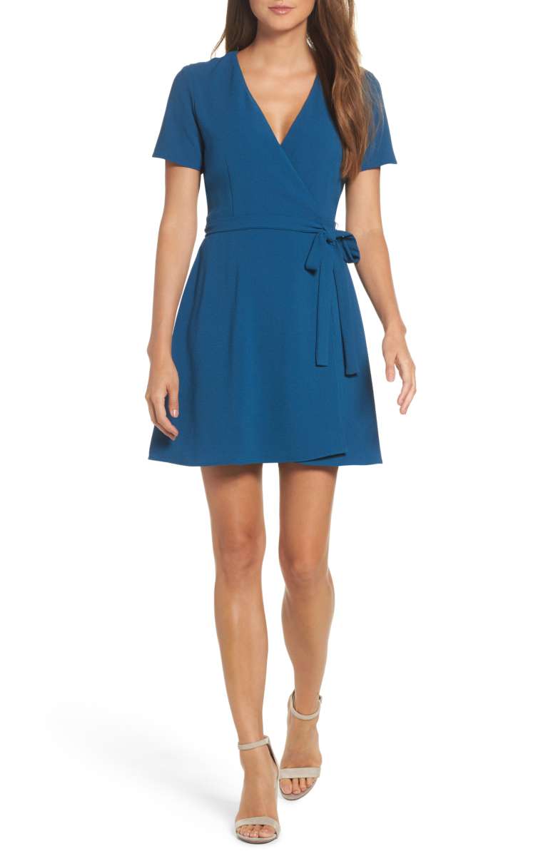CHARLES HENRY Crepe Wrap Dress Item 5437520 Spruce nordstrom wrap dresses fall 2017