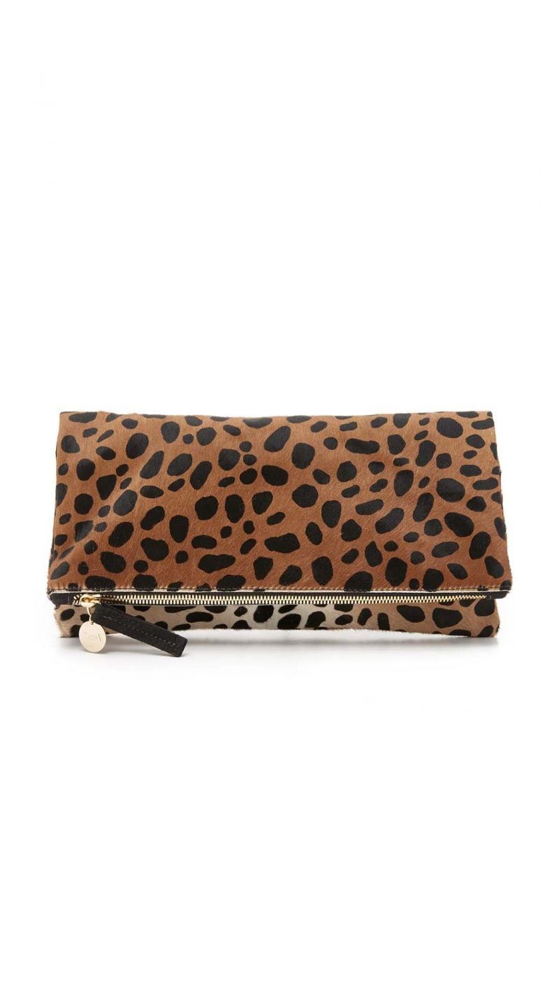 Clare V. Supreme Haircalf Fold Over Clutch Leopard Print shopbop event of the season sale fall 2017