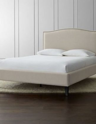 Crate and Barrel Colette Upholstered Queen Bed Natural Nailhead Trim bedroom sale