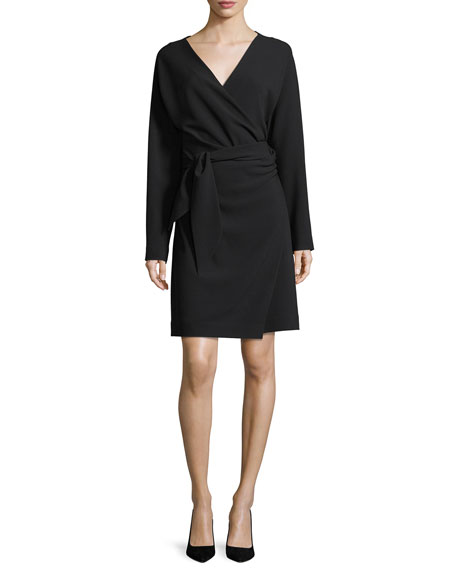 Diane von Furstenberg Long-Sleeve Draped Crepe Wrap Dress Black wrap dresses fall 2017