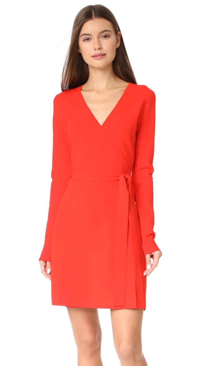 Diane von Furstenberg V Neck Knit Wrap Dress Bright Red fall 2017 wrap dresses 