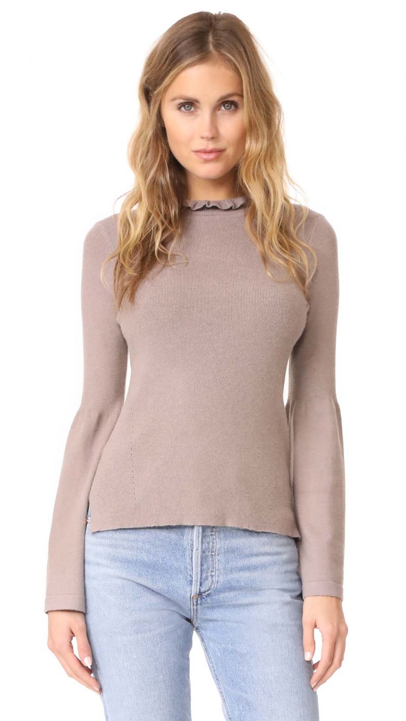 EVIDNT Frilled Neck Top with Bell Cuffs Dove bell sleeve sweaters 