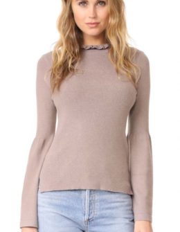 EVIDNT Frilled Neck Top with Bell Cuffs Dove bell sleeve sweaters