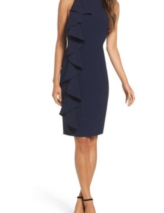 Eliza J Ruffle Sheath Dress Navy Blue fall wedding guests