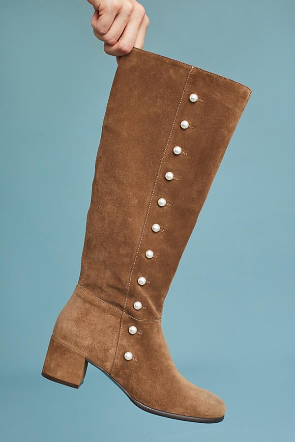 Elysess Knee-High Riding Boots Taupe Pearl Embellishment 
