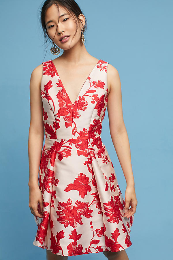 Eva Franco Rose Relief Dress Red Motif fall Floral Print dresses
