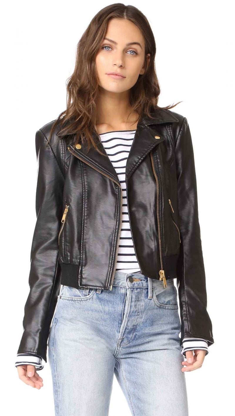 Free People Modern Faux Bomber Jacket Black faux leather moto jackets