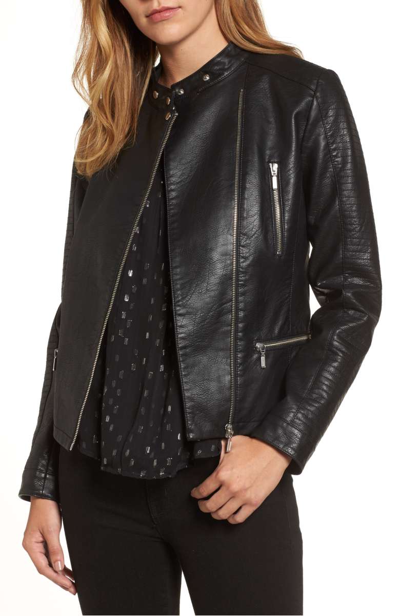 HALOGEN® Quilted Faux Leather Moto Jacket Black 