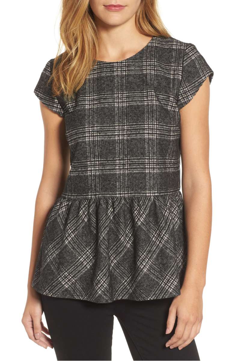 Halogen Plaid Ruffle Top Black Pink Glen Check plaid shirts fall 2017 peplum top