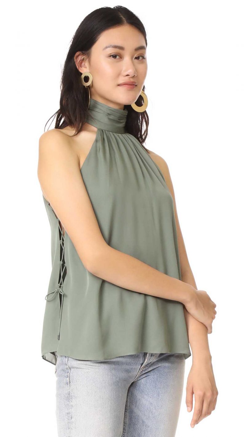 Haute Hippie Side Tie Morrison Blouse Grass Green side tie tops fall 2017
