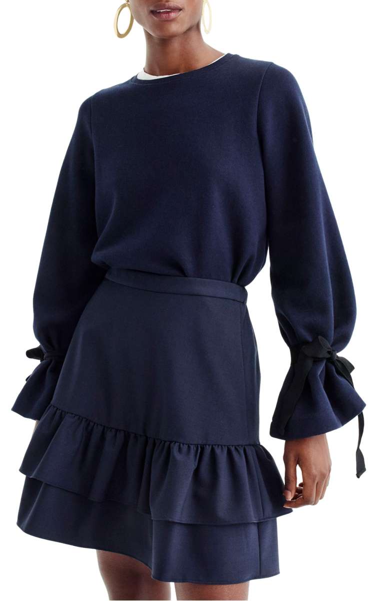 J. CREW Tie Sleeve Sweatshirt Navy Blue tie sleeve tops fall 2017