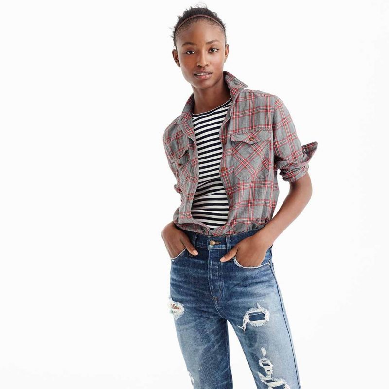 J.Crew Boyfriend shirt in pewter plaid item G8102 hthr pewter plaid shirts women under 100 dollars