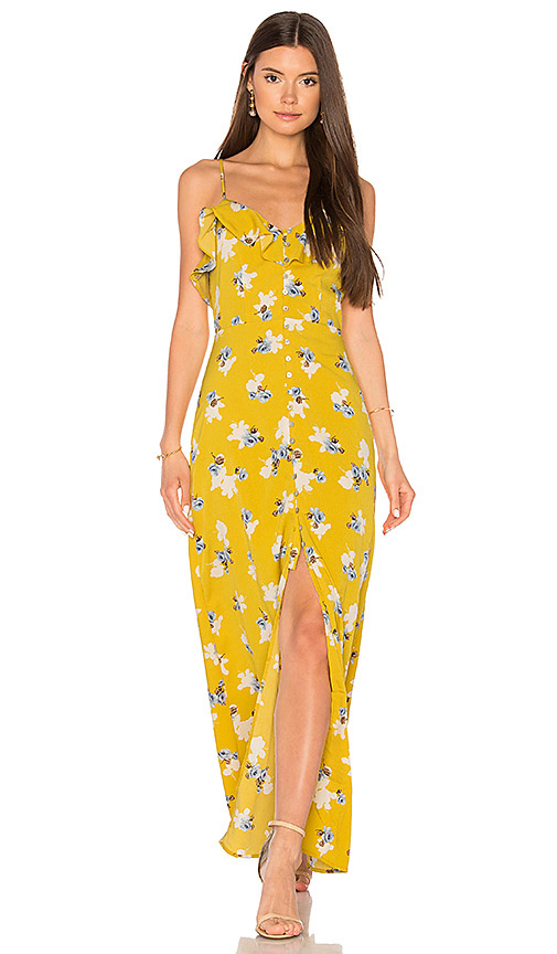 J.O.A. FLOWER PRINT BUTTON DOWN MAXI Yellow Multi fall floral print dresses