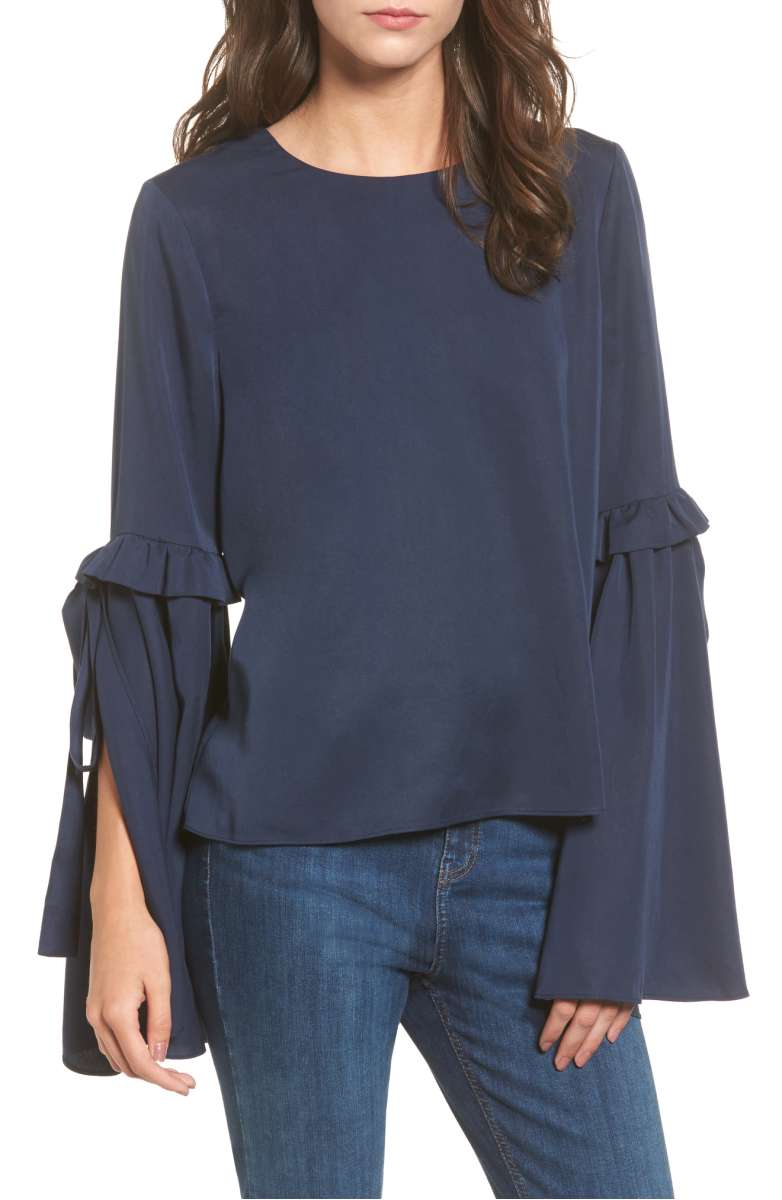 J.O.A. Tie Sleeve Poplin Top Navy Blue tie sleeve tops fall 2017