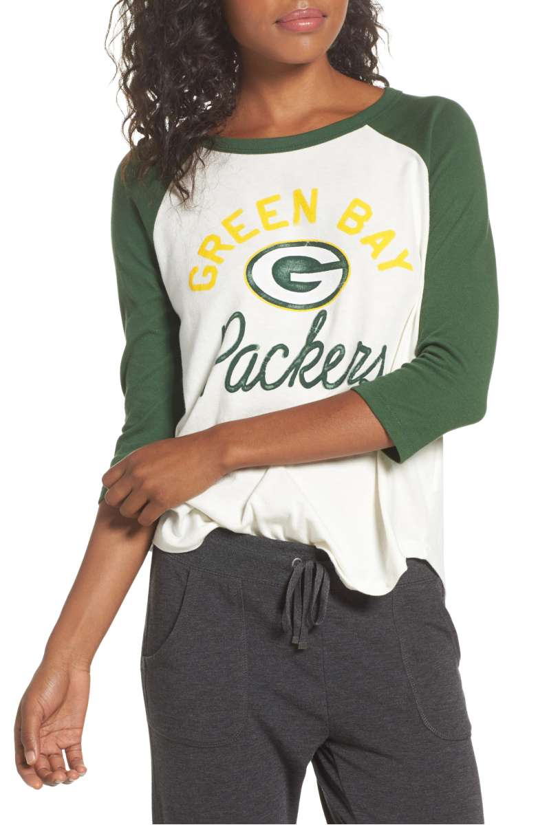 JUNK FOOD NFL Green Bay Packers Raglan Tee Sugar Hunter junk food nfl shirts for women